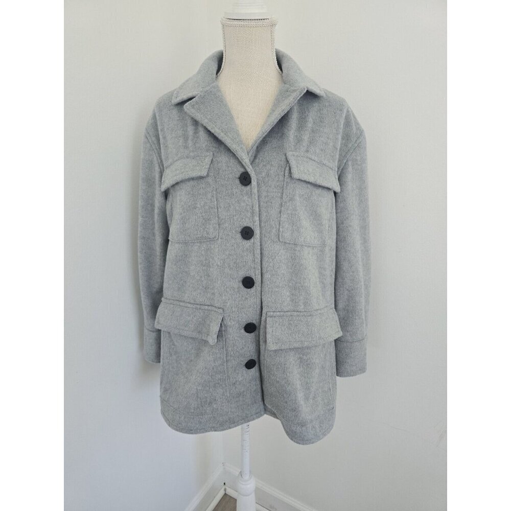 Sanctuary Fisher Grey Faux Fur Oversize Relaxed Cargo Car Coat Jacket Shacket XS